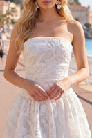 Load image into Gallery viewer, White A Line Strapless Floral Short Homecoming Dress