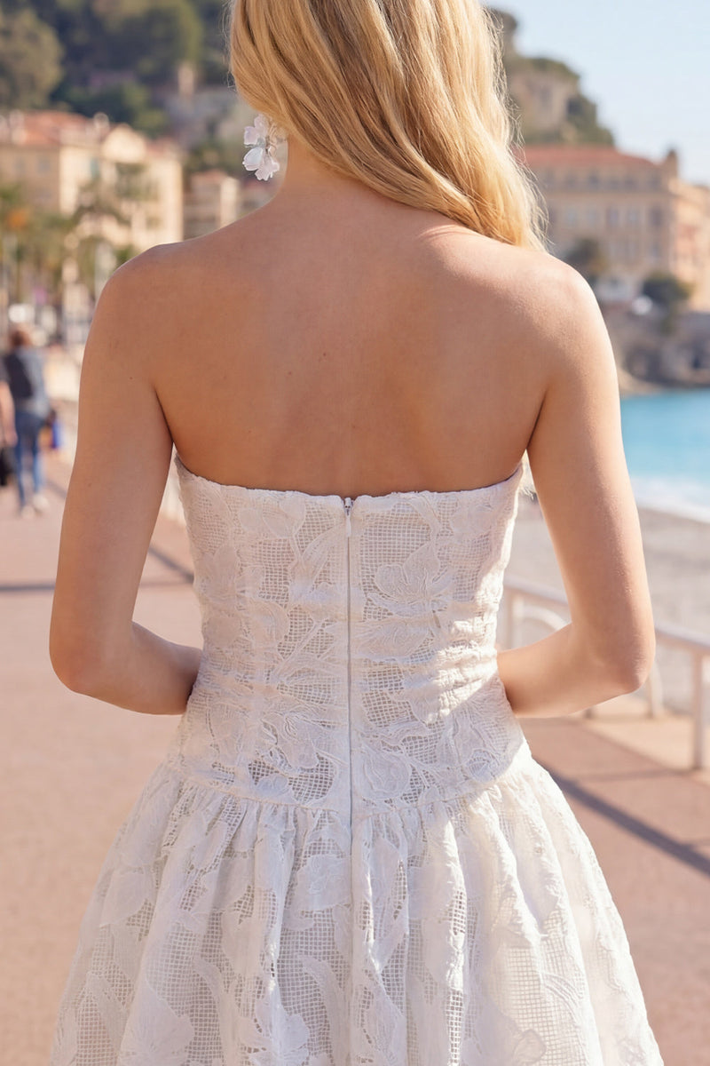 Load image into Gallery viewer, White A Line Strapless Floral Short Homecoming Dress