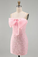 Load image into Gallery viewer, Sparkly Pink Spaghetti Straps Tight Floral Short Homecoming Dress with Pearls