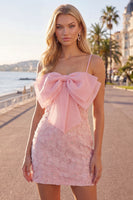 Load image into Gallery viewer, Sparkly Pink Spaghetti Straps Tight Floral Short Homecoming Dress with Pearls