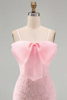 Load image into Gallery viewer, Sparkly Pink Spaghetti Straps Tight Floral Short Homecoming Dress with Pearls