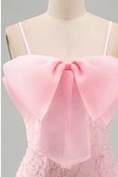 Load image into Gallery viewer, Sparkly Pink Spaghetti Straps Tight Floral Short Homecoming Dress with Pearls