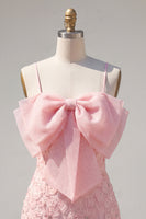 Load image into Gallery viewer, Sparkly Pink Spaghetti Straps Tight Floral Short Homecoming Dress with Pearls