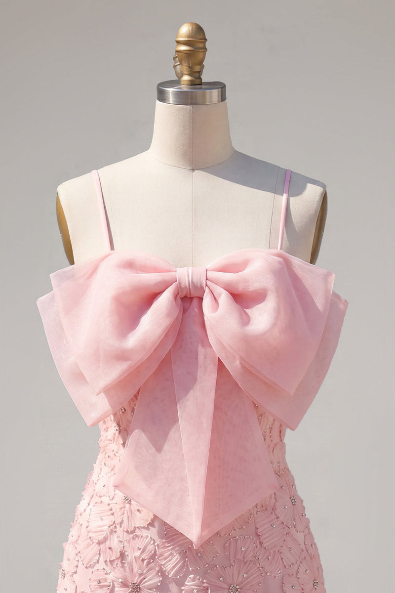 Load image into Gallery viewer, Sparkly Pink Spaghetti Straps Tight Floral Short Homecoming Dress with Pearls