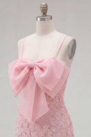 Load image into Gallery viewer, Sparkly Pink Spaghetti Straps Tight Floral Short Homecoming Dress with Pearls