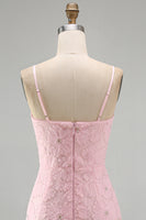 Load image into Gallery viewer, Sparkly Pink Spaghetti Straps Tight Floral Short Homecoming Dress with Pearls