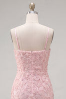 Load image into Gallery viewer, Sparkly Pink Spaghetti Straps Tight Floral Short Homecoming Dress with Pearls