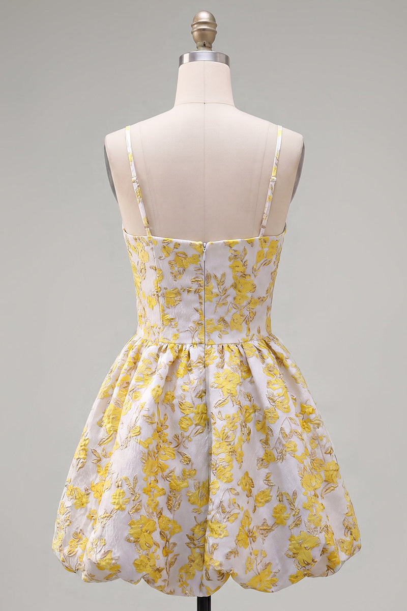 Load image into Gallery viewer, Butter Yellow A Line Keyhole Floral Short Homecoming Dress with 3D Flower