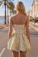 Load image into Gallery viewer, Butter Yellow A Line Keyhole Floral Short Homecoming Dress with 3D Flower