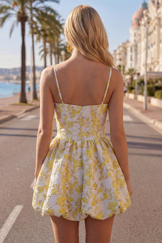 Butter Yellow A Line Keyhole Floral Short Homecoming Dress with 3D Flower