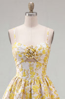 Load image into Gallery viewer, Butter Yellow A Line Keyhole Floral Short Homecoming Dress with 3D Flower