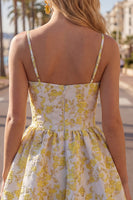 Load image into Gallery viewer, Butter Yellow A Line Keyhole Floral Short Homecoming Dress with 3D Flower