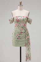 Load image into Gallery viewer, Black Floral Off the Shoulder Tight Short Homecoming Dress with Sash