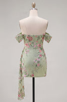 Load image into Gallery viewer, Black Floral Off the Shoulder Tight Short Homecoming Dress with Sash