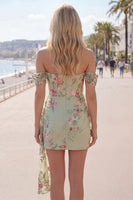 Load image into Gallery viewer, Black Floral Off the Shoulder Tight Short Homecoming Dress with Sash