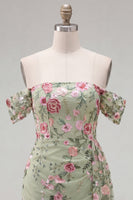 Load image into Gallery viewer, Black Floral Off the Shoulder Tight Short Homecoming Dress with Sash