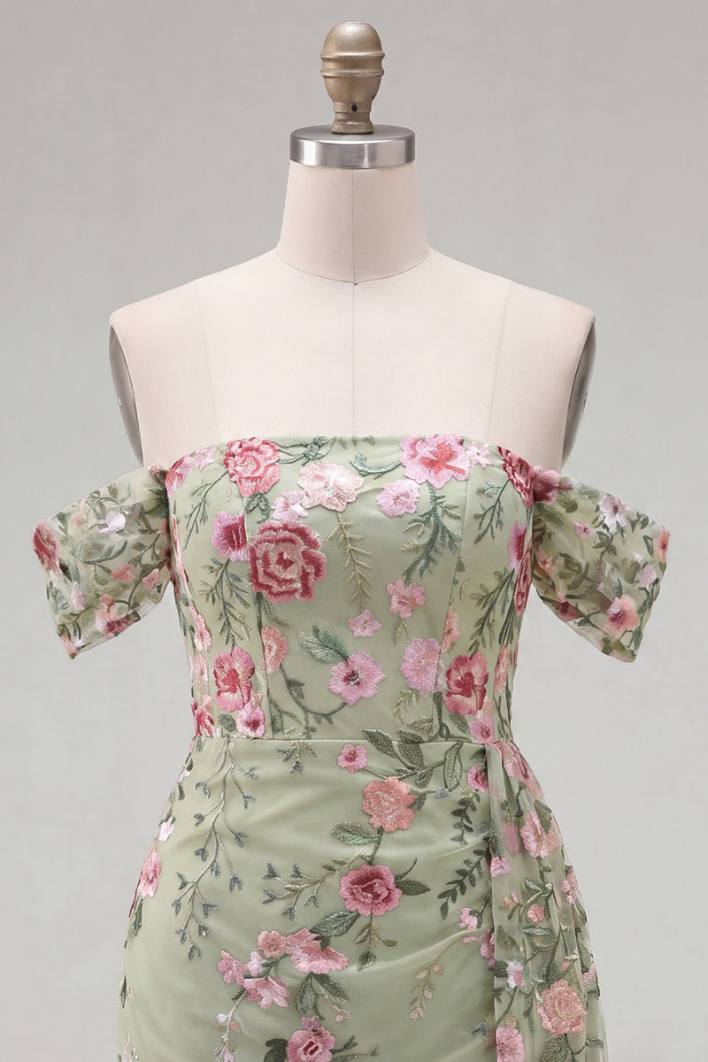 Load image into Gallery viewer, Black Floral Off the Shoulder Tight Short Homecoming Dress with Sash