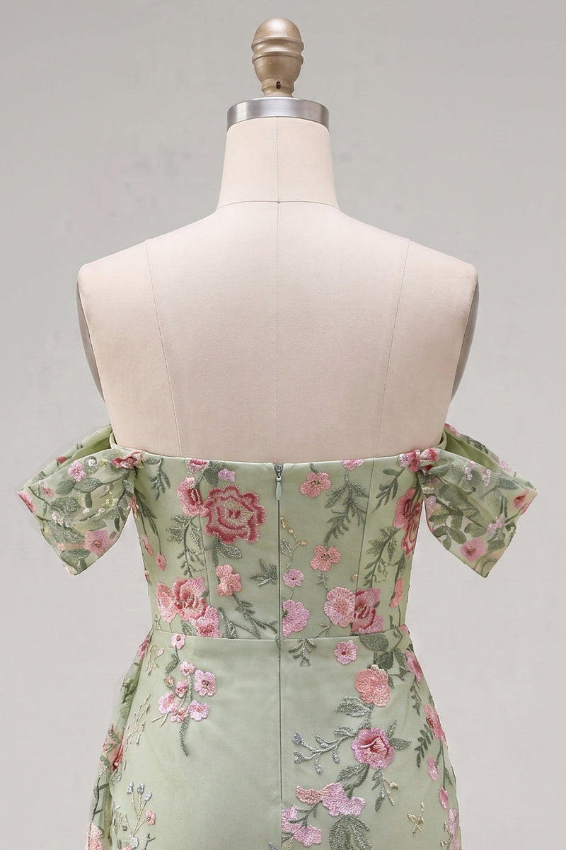 Load image into Gallery viewer, Black Floral Off the Shoulder Tight Short Homecoming Dress with Sash