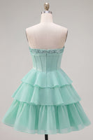 Load image into Gallery viewer, Mint A Line Strapless Short Corset Beaded Homecoming Dress with Ruffles