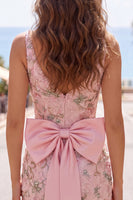 Load image into Gallery viewer, Sparkly Pink Floral V-Neck Beaded Tight Short Homecoming Dress with Bow