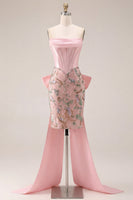 Load image into Gallery viewer, Sparkly Floral Pink Tight Short Corset Beaded Homecoming Dress with Bow
