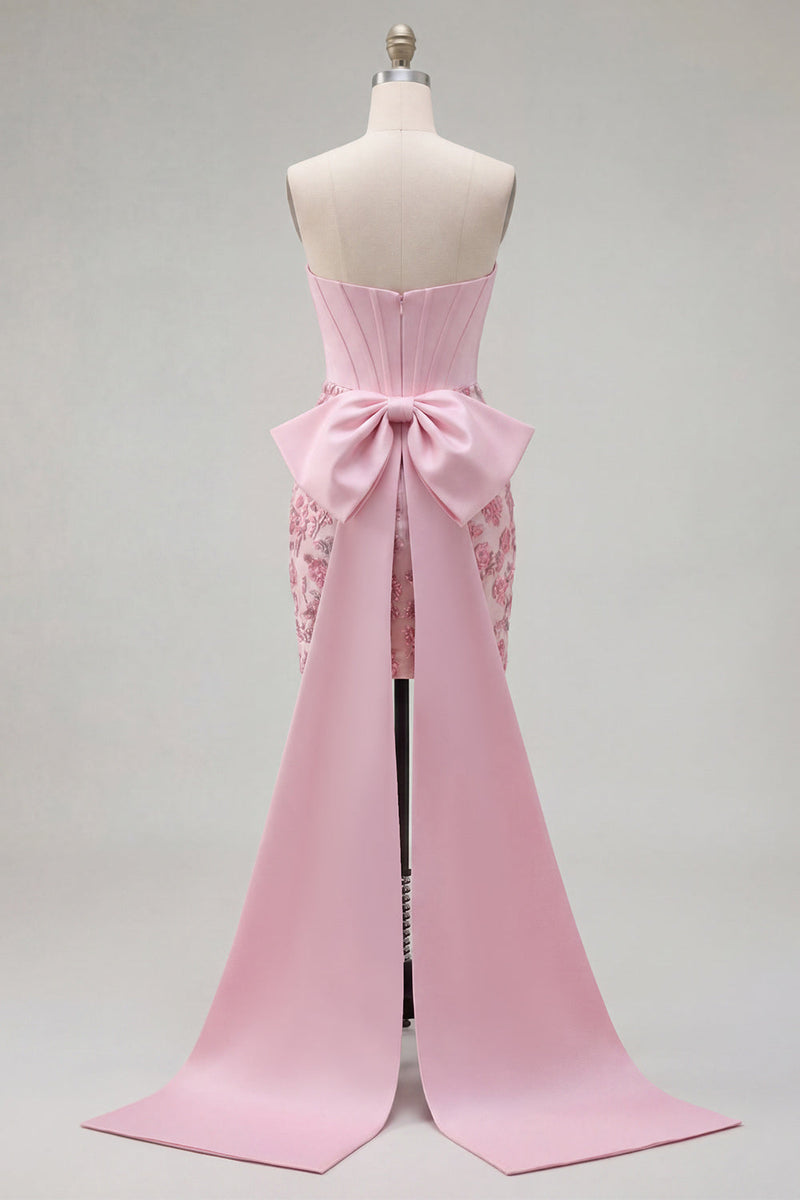 Load image into Gallery viewer, Sparkly Floral Pink Tight Short Corset Beaded Homecoming Dress with Bow