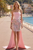 Load image into Gallery viewer, Sparkly Floral Pink Tight Short Corset Beaded Homecoming Dress with Bow