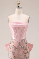 Load image into Gallery viewer, Sparkly Floral Pink Tight Short Corset Beaded Homecoming Dress with Bow