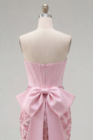 Load image into Gallery viewer, Sparkly Floral Pink Tight Short Corset Beaded Homecoming Dress with Bow