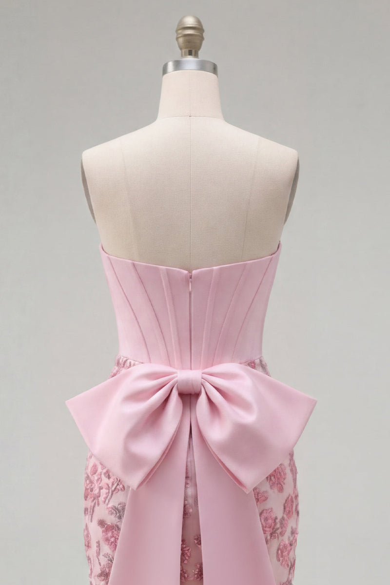 Load image into Gallery viewer, Sparkly Floral Pink Tight Short Corset Beaded Homecoming Dress with Bow