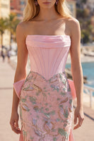 Load image into Gallery viewer, Sparkly Floral Pink Tight Short Corset Beaded Homecoming Dress with Bow