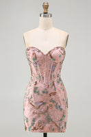 Load image into Gallery viewer, Sparkly Pink Floral Corset Tight Short Beaded Homecoming Dress