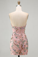 Load image into Gallery viewer, Sparkly Pink Floral Corset Tight Short Beaded Homecoming Dress
