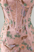Load image into Gallery viewer, Sparkly Pink Floral Corset Tight Short Beaded Homecoming Dress
