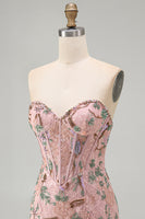 Load image into Gallery viewer, Sparkly Pink Floral Corset Tight Short Beaded Homecoming Dress