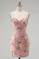 Load image into Gallery viewer, Sparkly Pink Floral Corset Tight Short Beaded Homecoming Dress