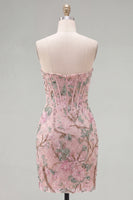 Load image into Gallery viewer, Sparkly Pink Floral Corset Tight Short Beaded Homecoming Dress
