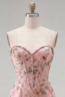 Load image into Gallery viewer, Sparkly Pink Floral Corset Tight Short Beaded Homecoming Dress