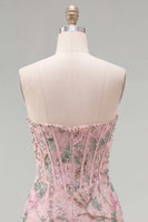 Load image into Gallery viewer, Sparkly Pink Floral Corset Tight Short Beaded Homecoming Dress