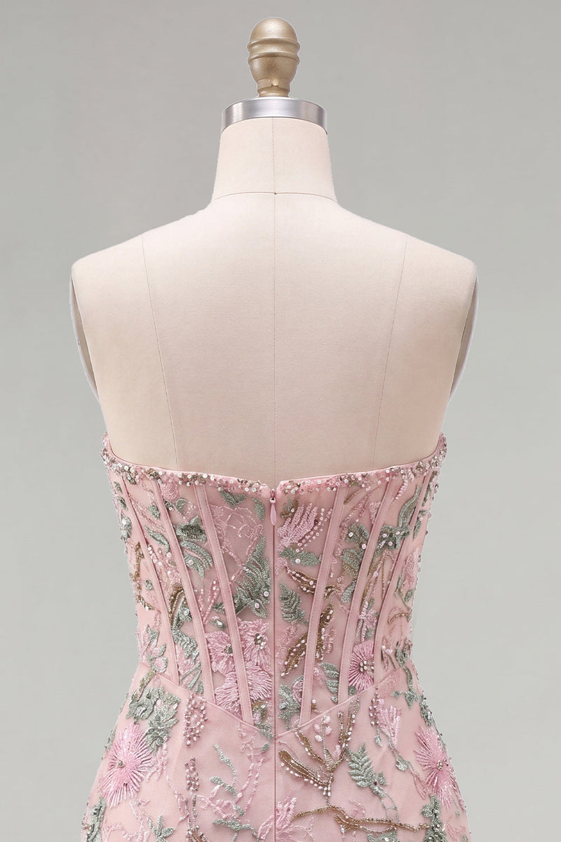 Load image into Gallery viewer, Sparkly Pink Floral Corset Tight Short Beaded Homecoming Dress