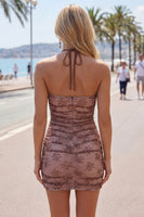 Load image into Gallery viewer, Chocolate Halter Ruched Tight Short Homecoming Dress with Beading