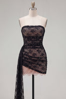 Load image into Gallery viewer, Black Tight Strapless Beaded Short Homecoming Dress with Sash