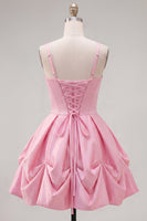 Load image into Gallery viewer, Yellow Spaghetti Straps Ruched A Line Short Homecoming Dress