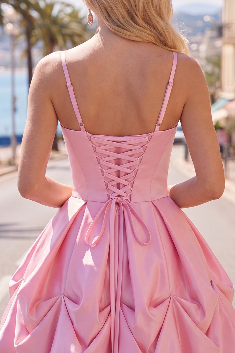 Load image into Gallery viewer, Yellow Spaghetti Straps Ruched A Line Short Homecoming Dress