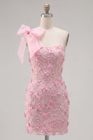 Load image into Gallery viewer, Sparkly Pink Beaded Floral Tight Short Homecoming Dress with Bow