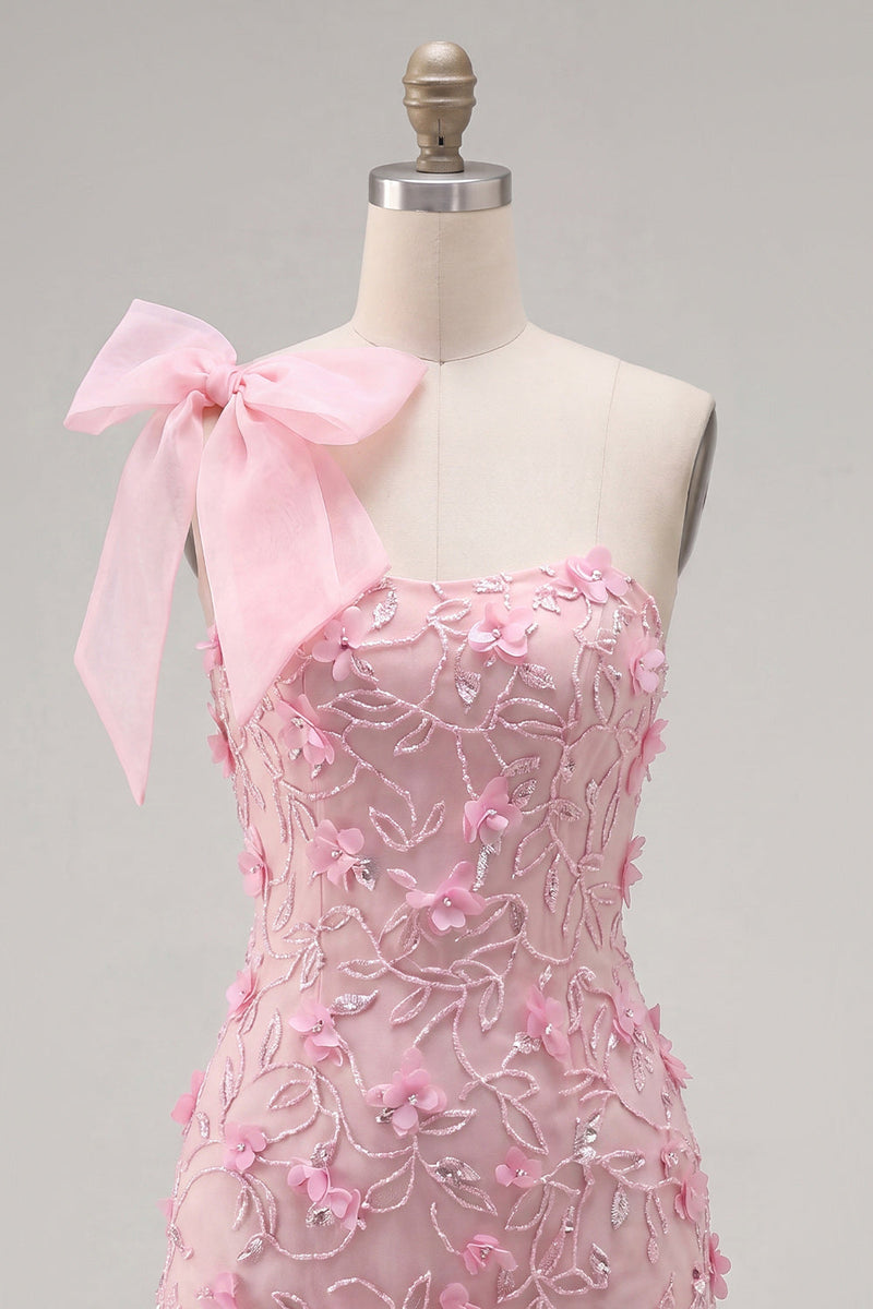 Load image into Gallery viewer, Sparkly Pink Beaded Floral Tight Short Homecoming Dress with Bow