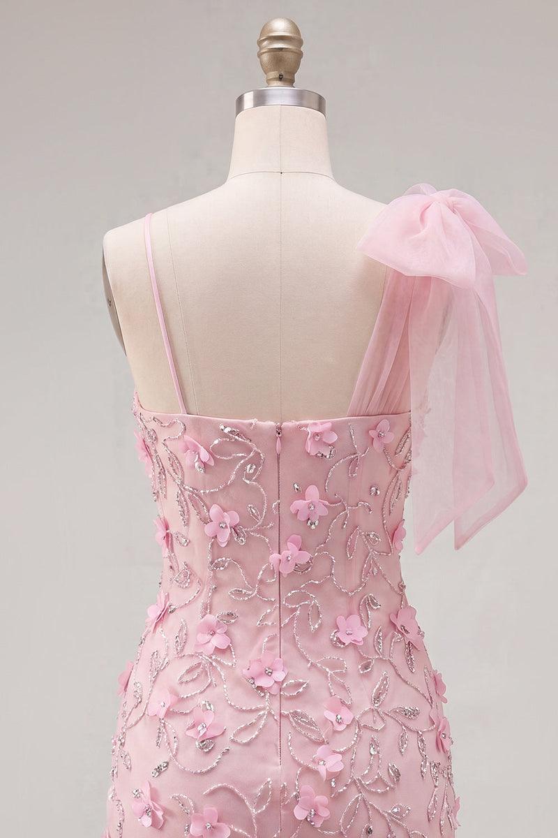 Load image into Gallery viewer, Sparkly Pink Beaded Floral Tight Short Homecoming Dress with Bow