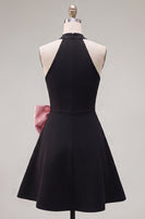 Load image into Gallery viewer, Black Pink A Line High Neck Short Homecoming Dress with Bow