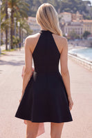 Load image into Gallery viewer, Black Pink A Line High Neck Short Homecoming Dress with Bow