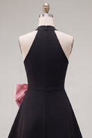 Load image into Gallery viewer, Black Pink A Line High Neck Short Homecoming Dress with Bow